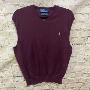 Polo Ralph Lauren Plum Purple Pima Cotton Pony V Neck Sweater Vest
